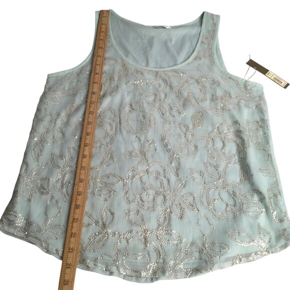 Fairy LC Lauren Conrad Tank Top Women Medium Mint Green Sequin Floral Scoop Neck - Picture 11 of 16